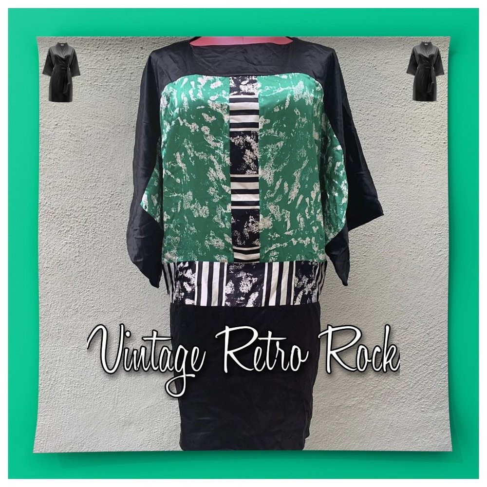 Duro Olowu Silk Dress Cocktail Party Black Green Women Short Long Sleeve